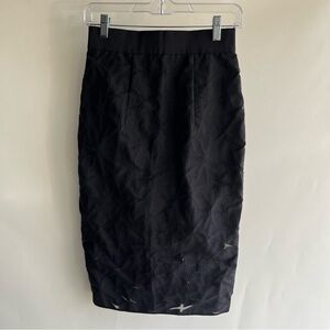 Milly Long Pencil Skirt Sz 2 Women’s Star Pattern Lined Sheer Zip Waist Slit EUC